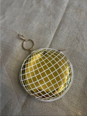 Disco Round Gold Disco Ball Metallic Coin Pouch with White Grid